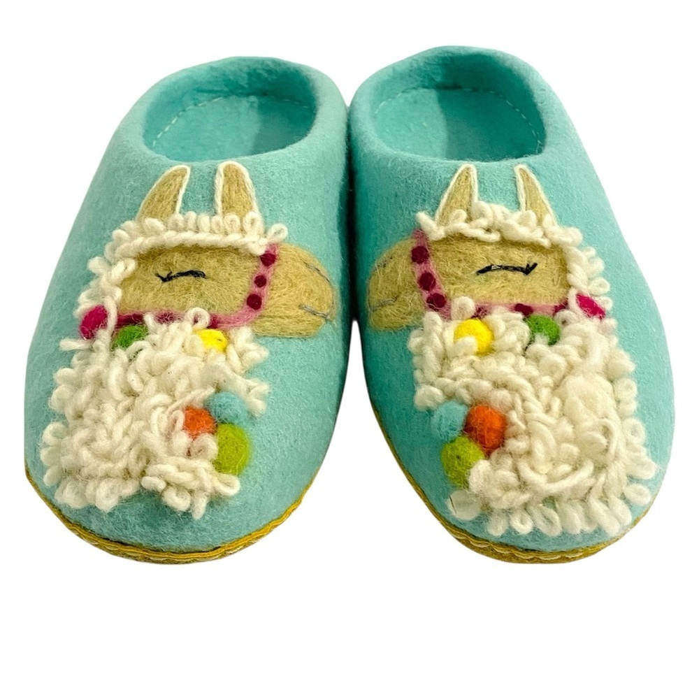 French Knot Wool Felt Embroidered Llama Slippers Size Large 9 - Picture 2 of 13